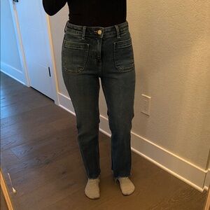 Zara patch pocket raw hem jeans